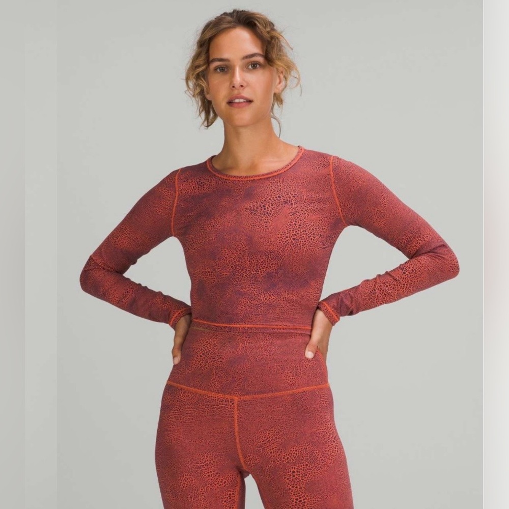 Lululemon Wunder Train Cropped Long Sleeve Shirt, Crackle Glaze Vintage Orange 6